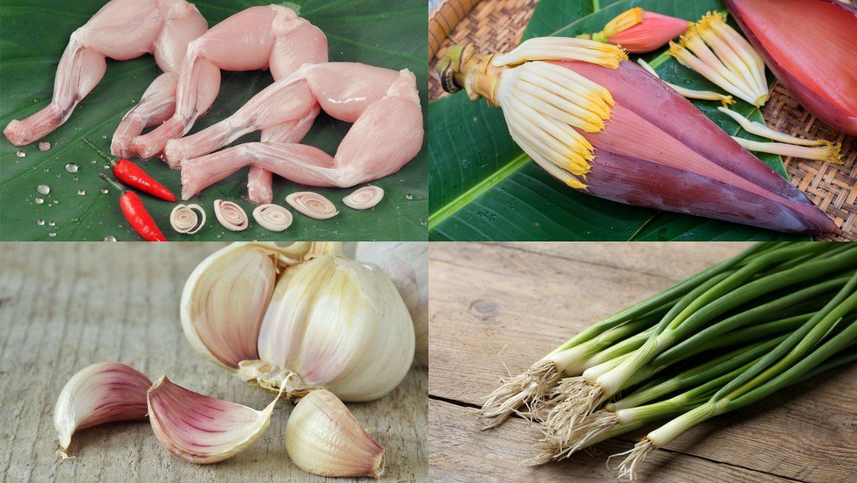 Ingredients for stir-fried frog with banana flower