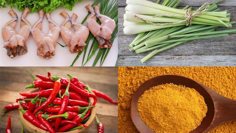 Ingredients for stir-fried frog with lemongrass and curry