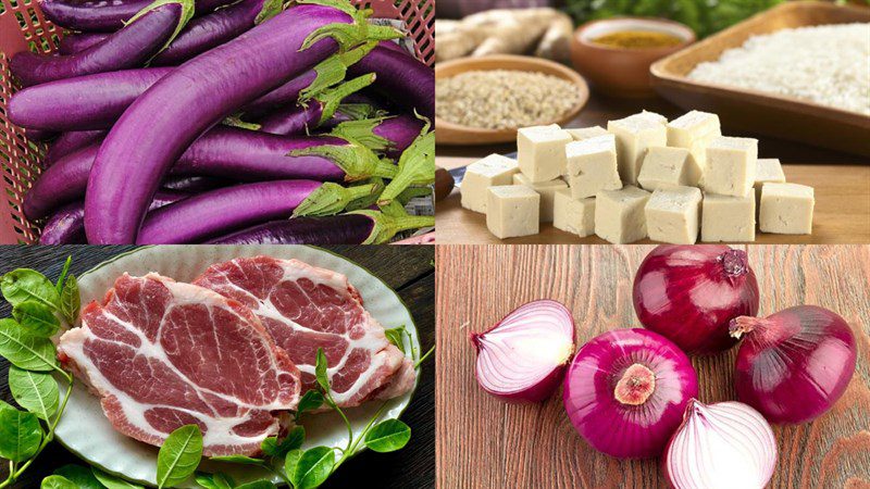 Ingredients for the dish of stir-fried eggplant with minced meat and tofu