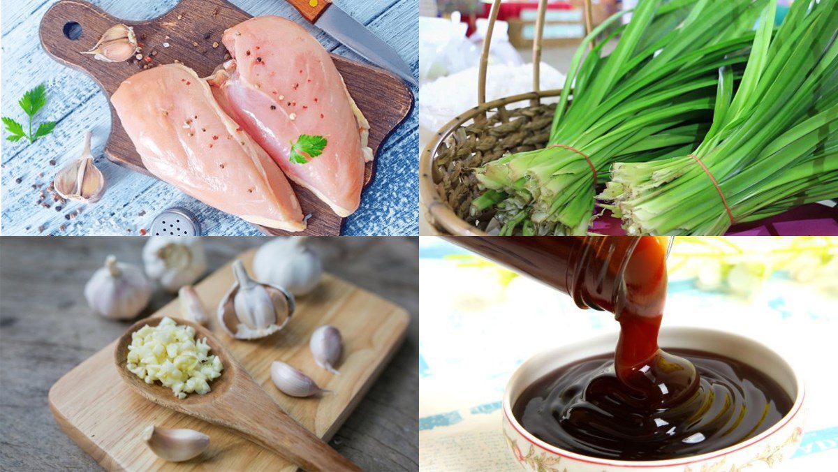 Ingredients for grilled chicken wrapped in pandan leaves