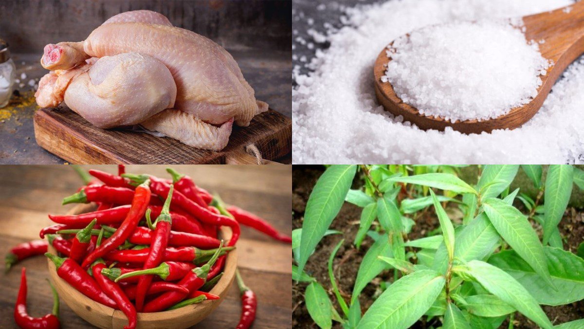 Ingredients for steamed chicken with salt and chili