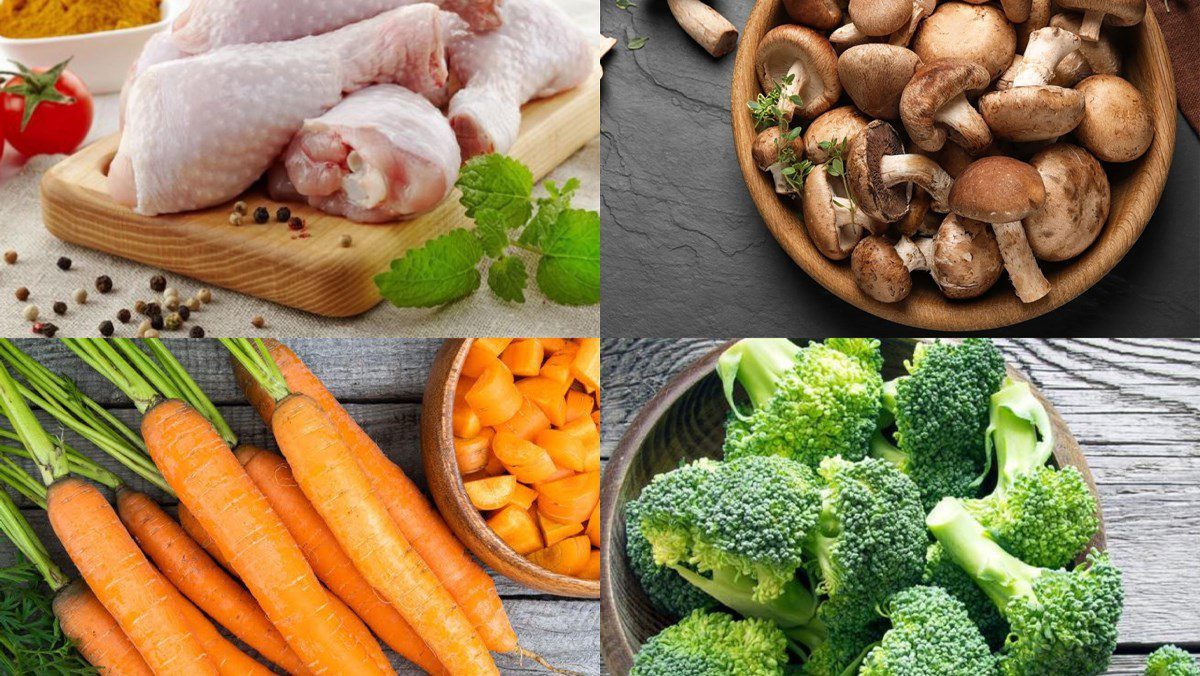 Ingredients for steamed chicken with mushrooms