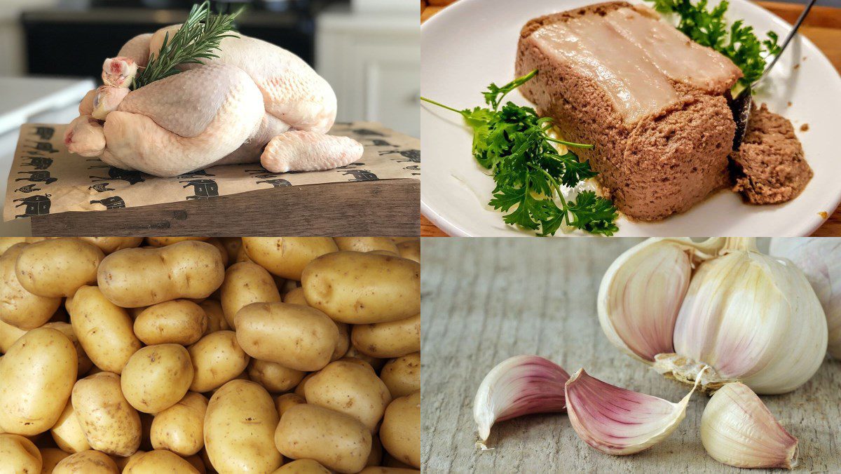 Ingredients for chicken cooked with pate