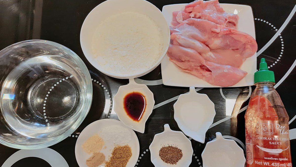 Ingredients for fried chicken dish