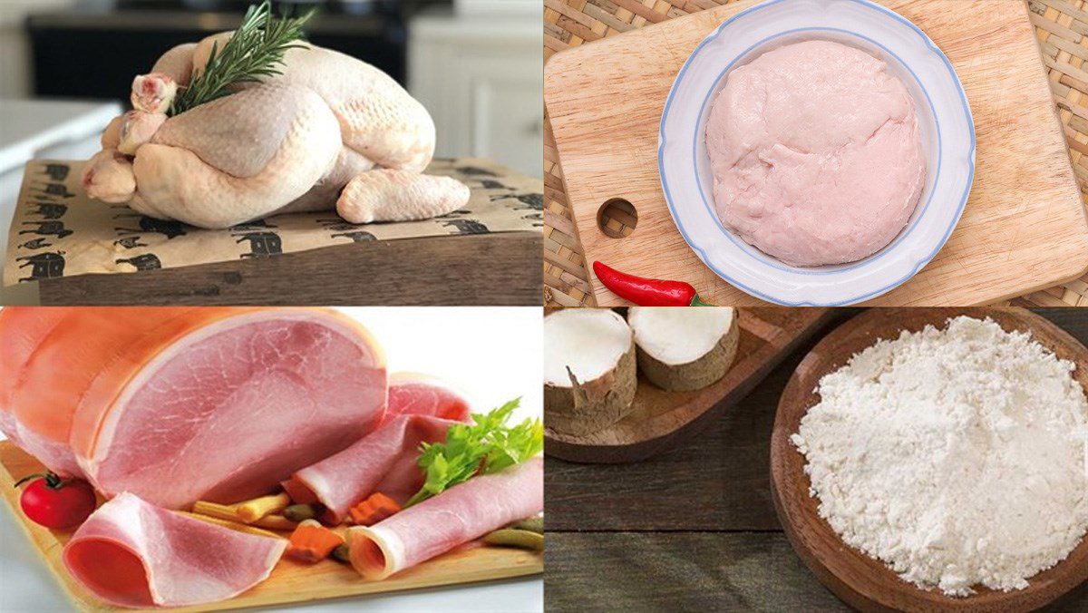 Ingredients for the dish of deboned chicken stuffed with jambon