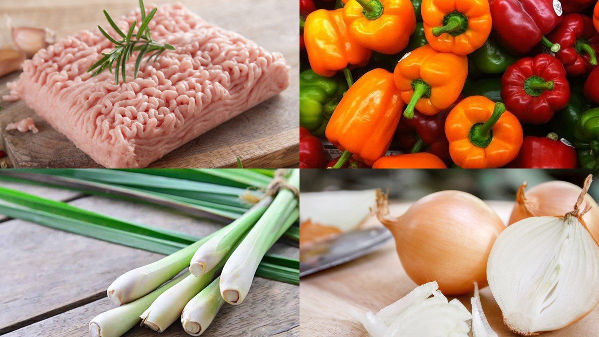 Ingredients for stir-fried turkey with lemongrass and bell peppers