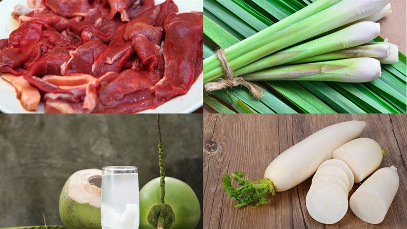 Ingredients for beef tendon stew with lemongrass