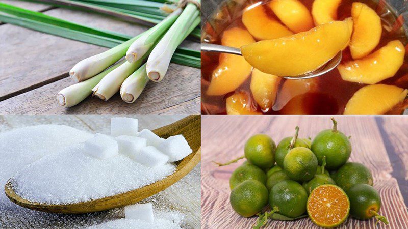 Ingredients for peach tea with lemongrass and kumquat