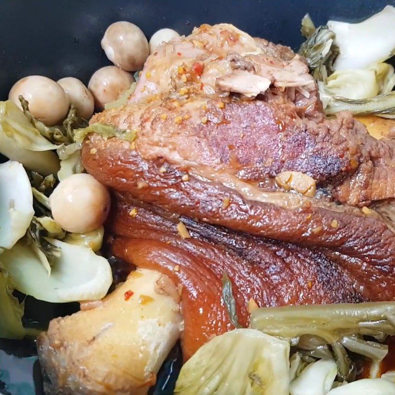 Step 4 Braise Pork Hocks with Pickled Mustard Greens and Eggplant Braised Pork Hocks with Sour Pickled Mustard Greens and Eggplant