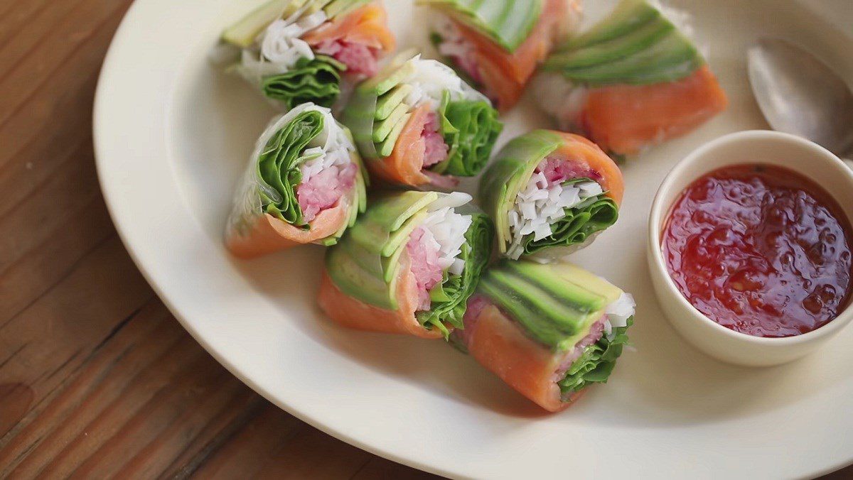 Salmon avocado spring rolls