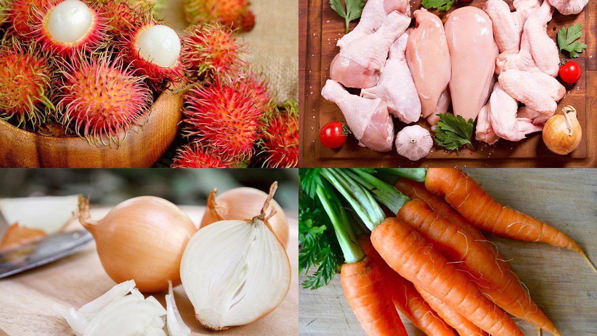 Ingredients for rambutan chicken salad