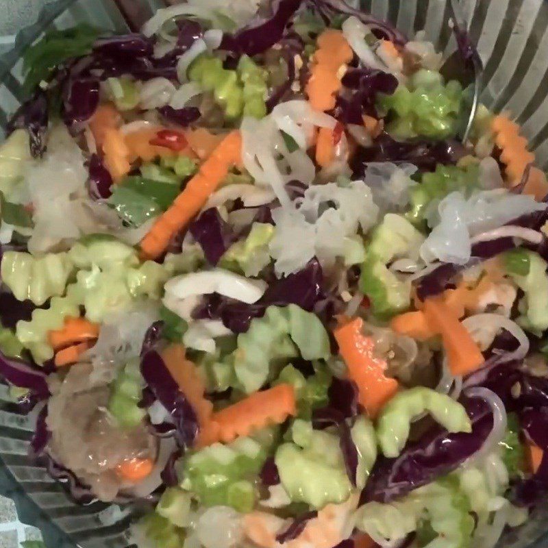 Step 5 Mixing Salad Snow Fungus Salad with Shrimp, Meat, Cucumber, and Cabbage