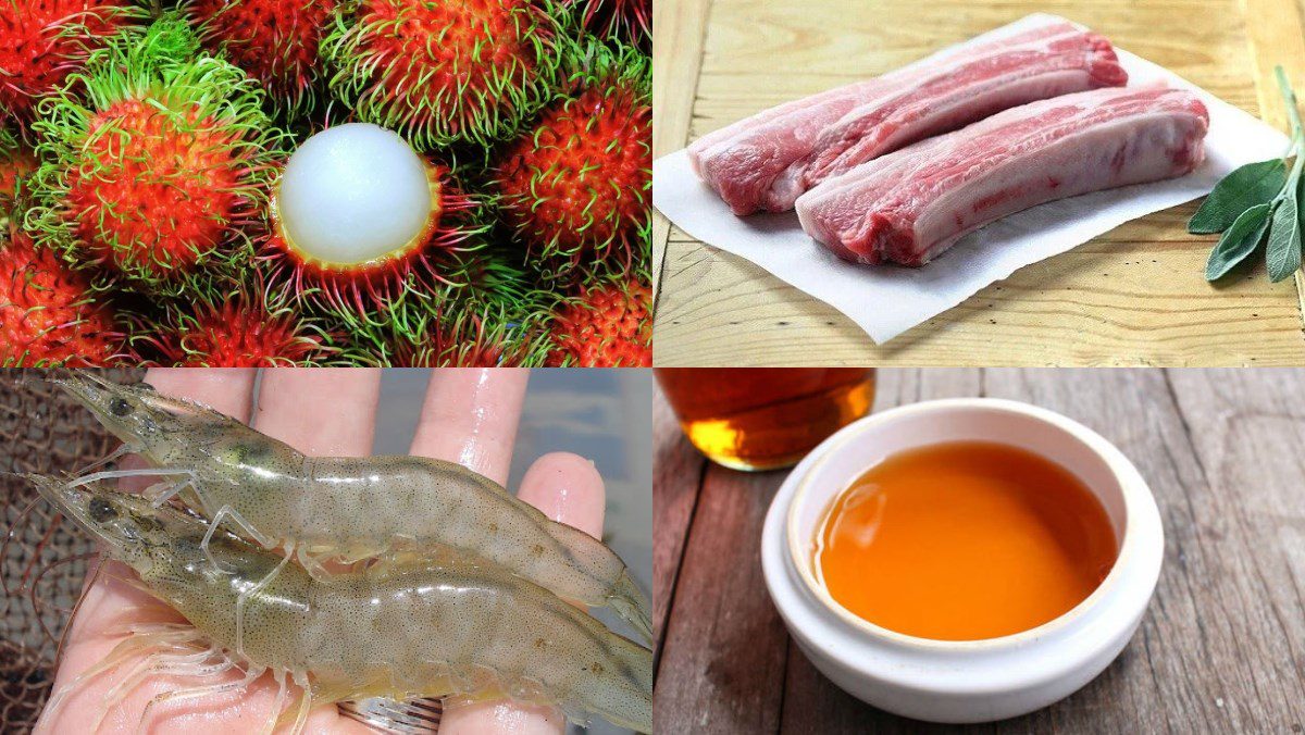 Ingredients for the dish of rambutan salad