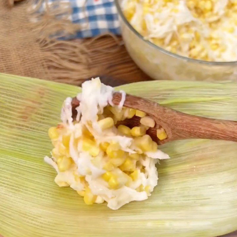 Step 3 Wrapping and steaming the cake Corn cake with coconut strands (Recipe from the TikTok channel Cooking with TasteVN)