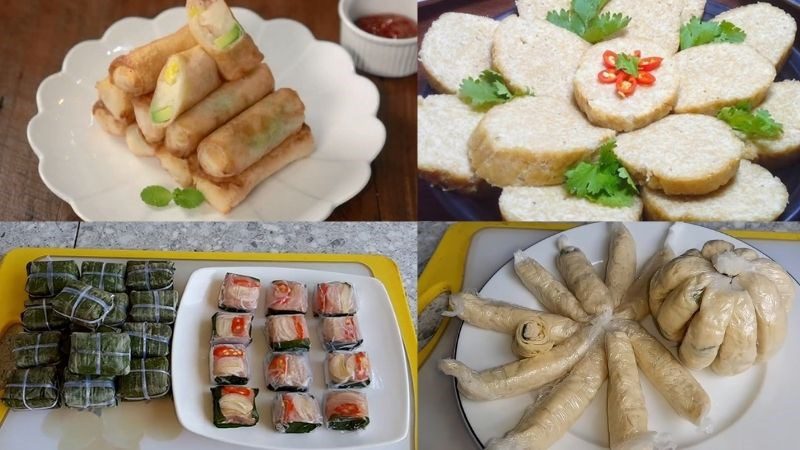 Vegetarian spring rolls - vegetarian sausage - vegetarian fermented pork - vegetarian wrapped sausage - vegetarian grilled meat - vegetarian beef skewers