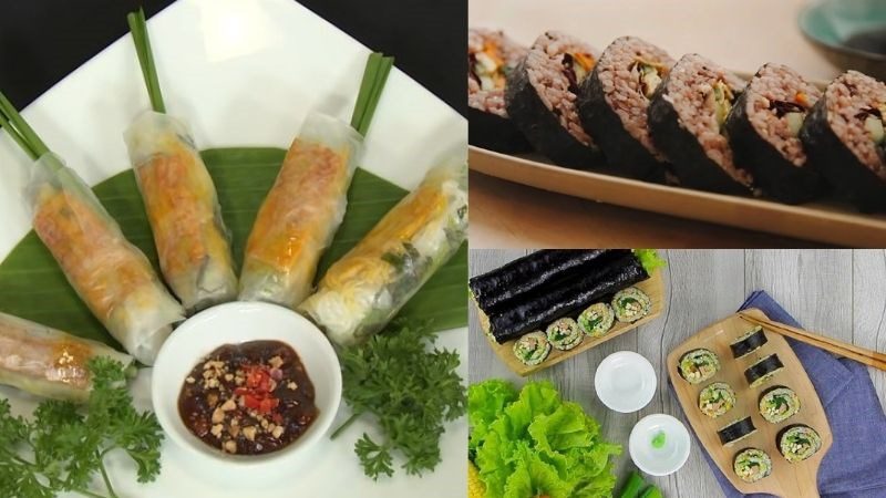 Vegetarian kimbap - vegetarian sushi - vegetarian spring rolls