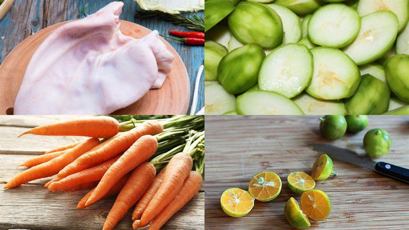 Ingredients for 3 ways to make sour and spicy mango salad with pig's ears