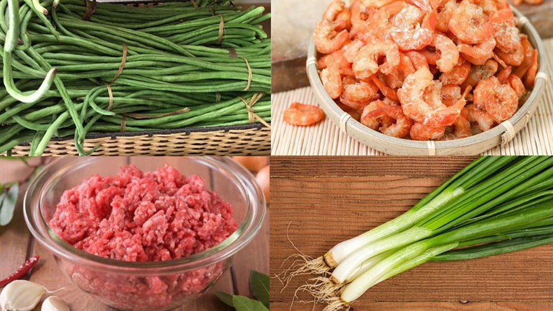 Ingredients for the dish stir-fried green beans with dried shrimp, stir-fried green beans with fresh shrimp