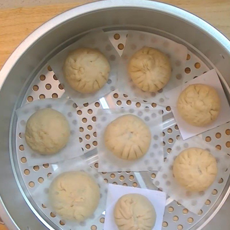 Step 7 Steaming buns Buns made from flour and baking powder