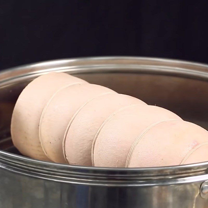 Step 4 Steaming the meat Crispy fried pork belly roll