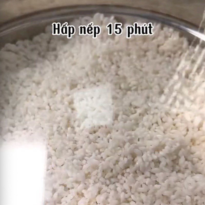 Step 2 Steam sticky rice for Vegetarian Bowl Sticky Rice (Recipe shared by Tiktok Vegetarian Kitchen XANH)