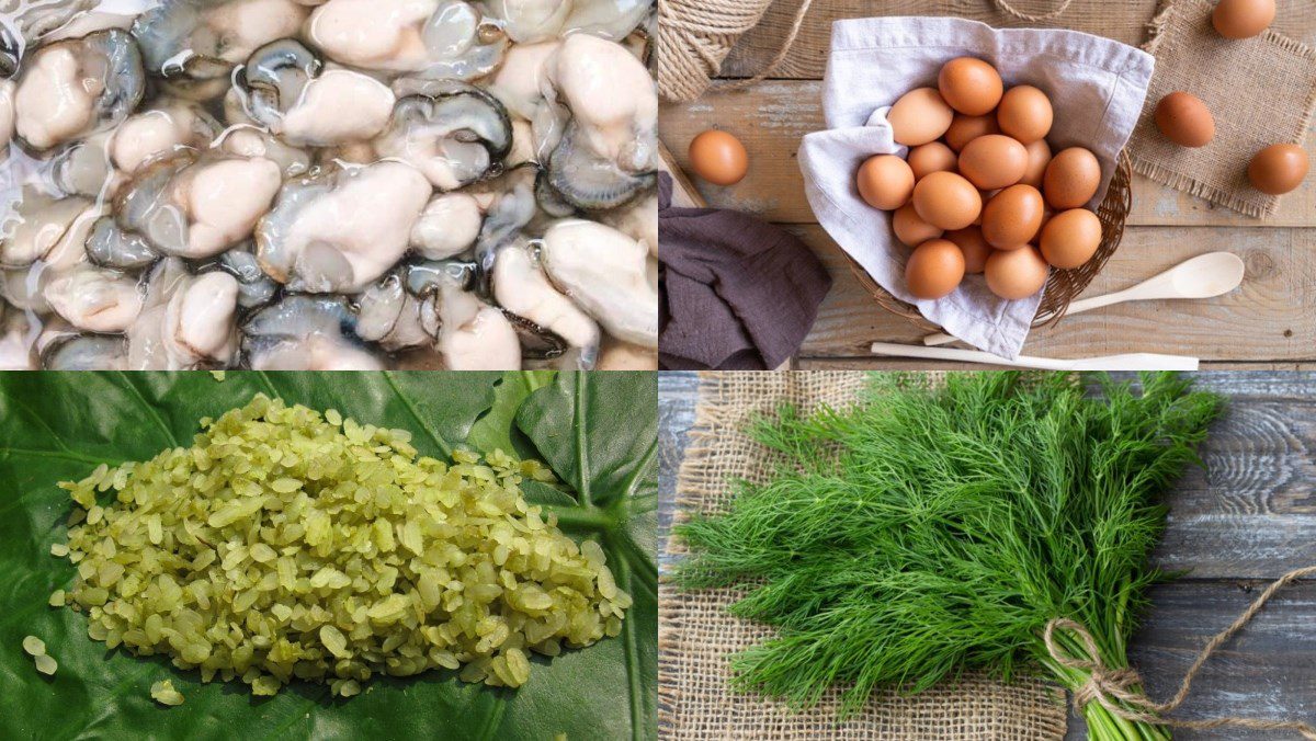 Ingredients for fried oyster with sticky rice cake, fried oyster with sticky rice cake