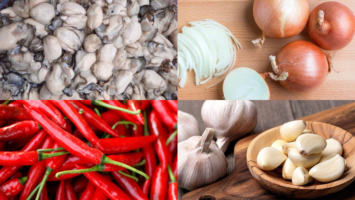 Ingredients for stir-fried oysters with onions