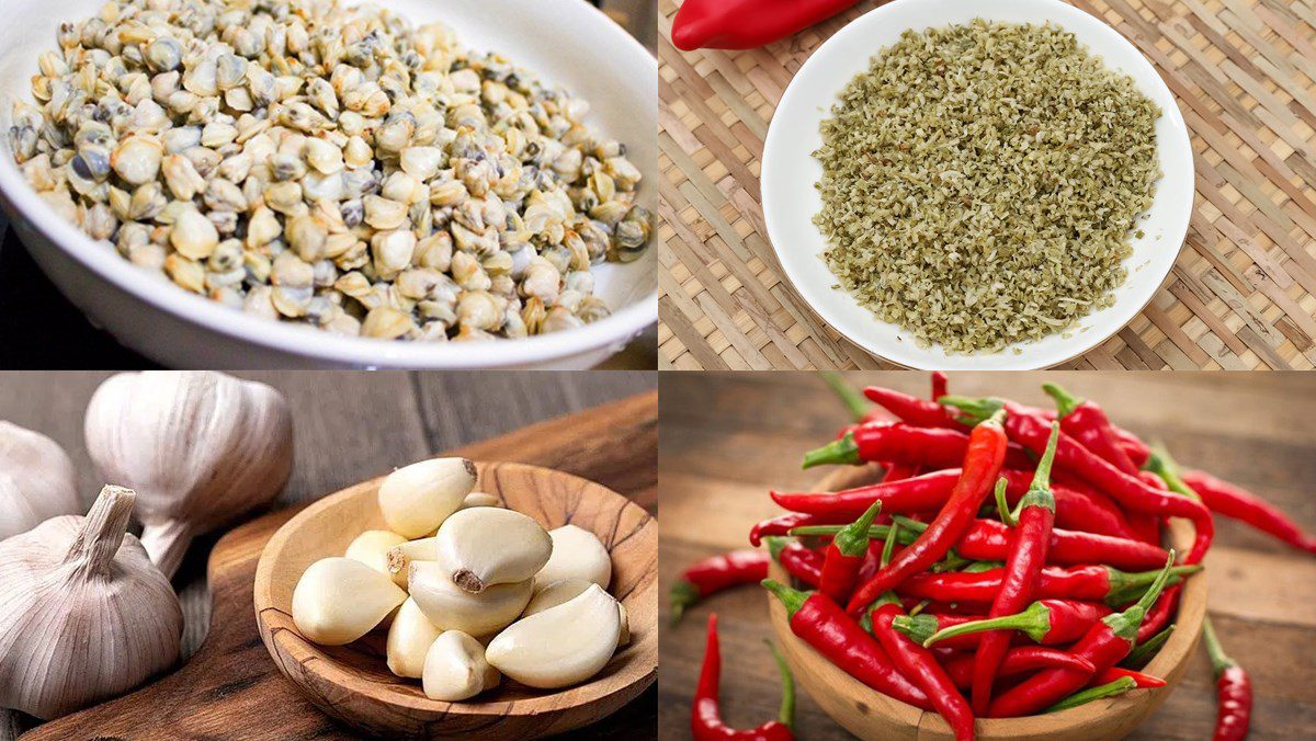 Ingredients for stir-fried clams with lemongrass and chili