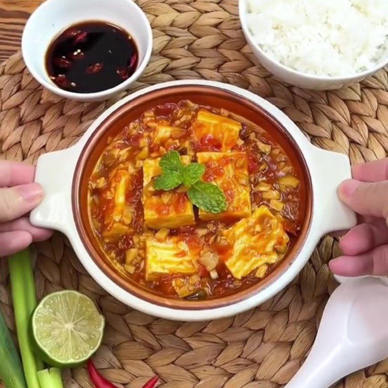 Step 4 Final Product Sichuan Tofu Vegetarian (Recipe shared from Tiktok Vegetarian Kitchen XANH)