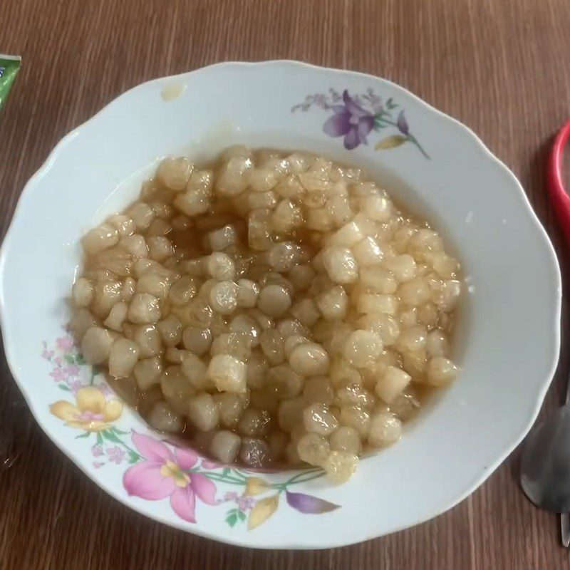 Step 3 Completion Palm sugar tapioca pearls with rice paper