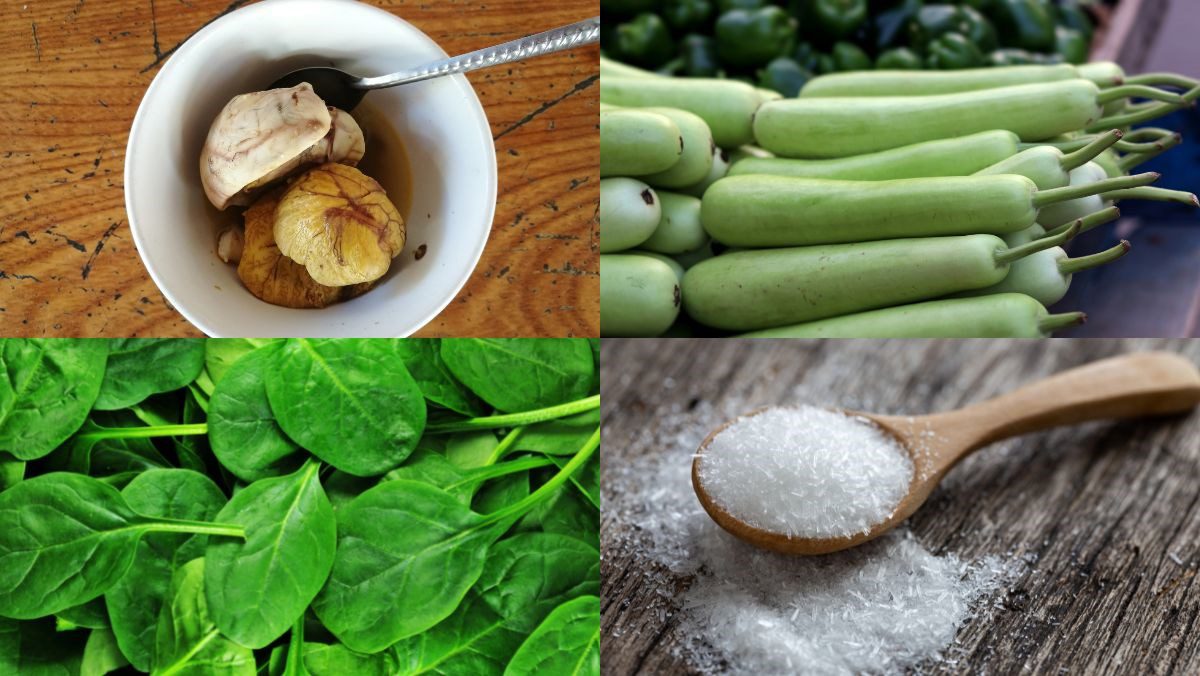 Ingredients for the dish of stewed fertilized duck eggs with gourd