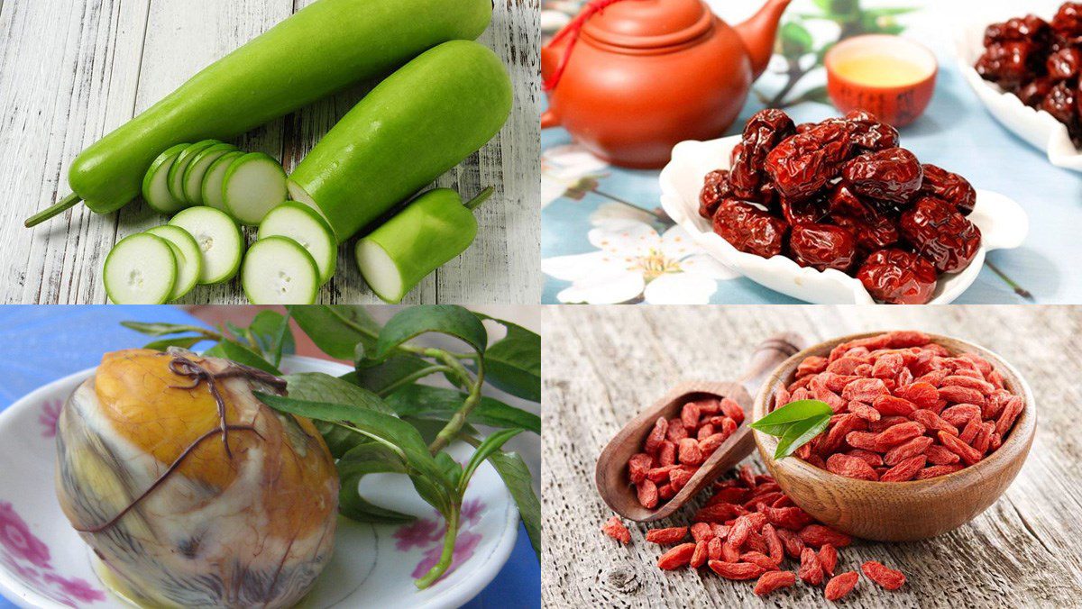 Ingredients for boiled duck eggs with gourd