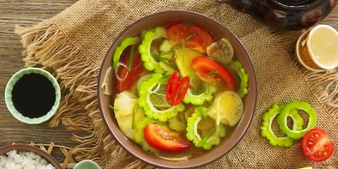 how to cook sour soup with bitter gourd dish cheerful vegetarian long thanh kinh 12362