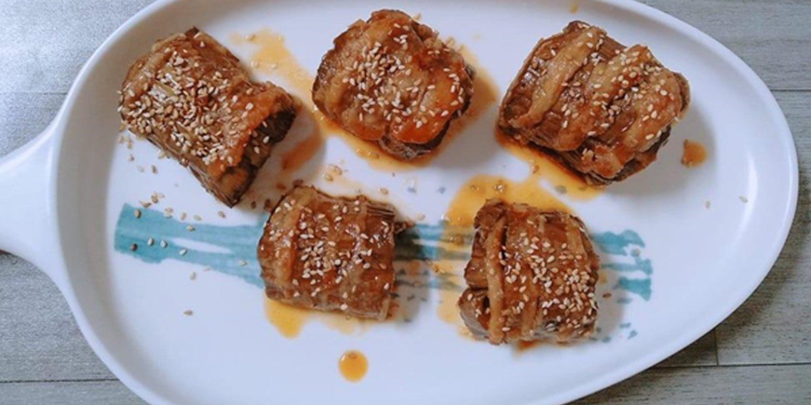 how to make grilled eggplant stuffed with meat in thai sauce using air fryer 16339