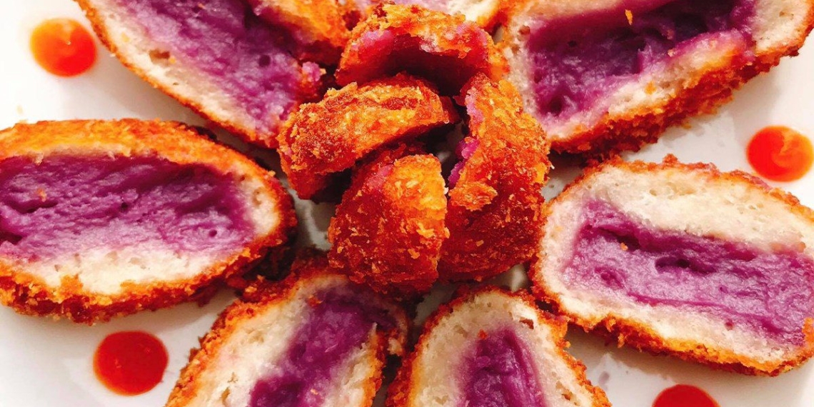 how to make purple sweet potato cake fried crispy on the outside soft on the inside 13931