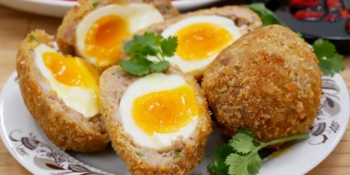 how to make scotch egg ground meat egg deep fried crispy delicious 08045