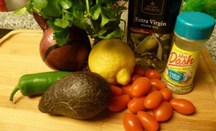 Ingredients for the 3 vegetarian avocado salads