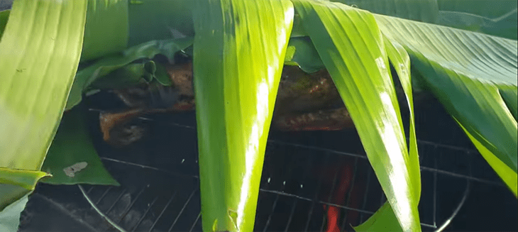 Step 3 Grilling the duck Grilled duck in banana leaves