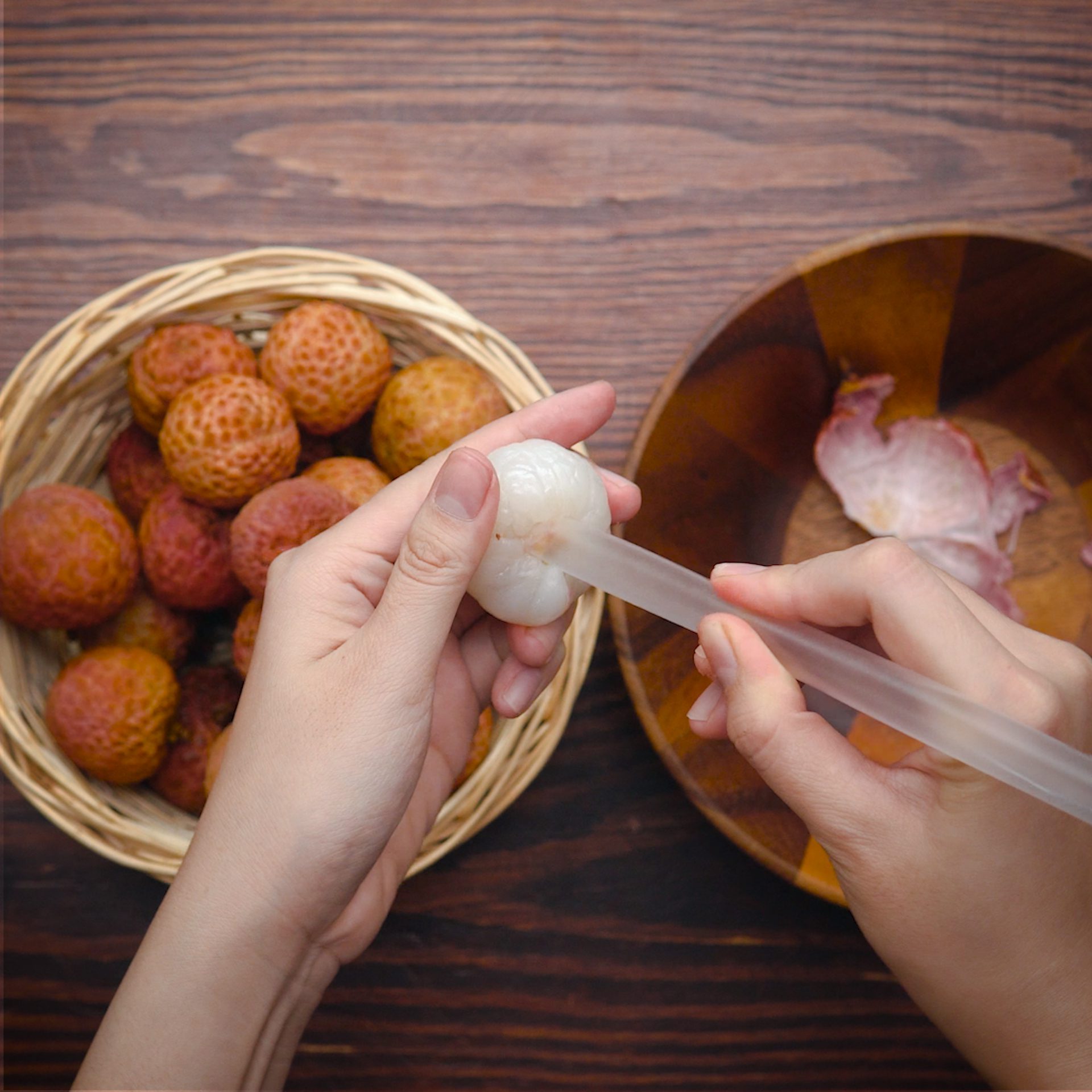 Step 4 Peel and pit Lychee soaked in sugar