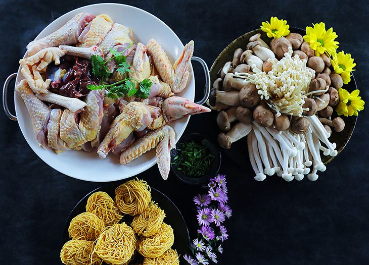 Ingredients for chicken mushroom hotpot