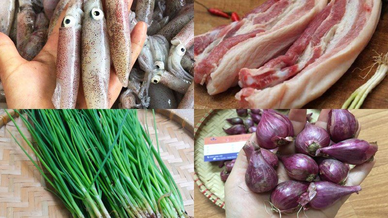 Ingredients for braised squid with pork belly