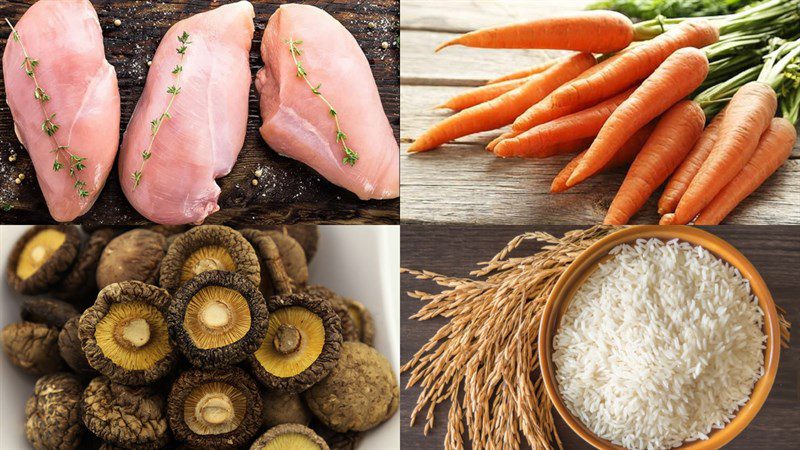 Ingredients for chicken mushroom porridge