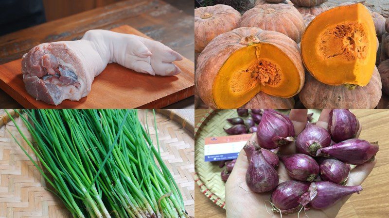 Ingredients for stewed pork hock with pumpkin