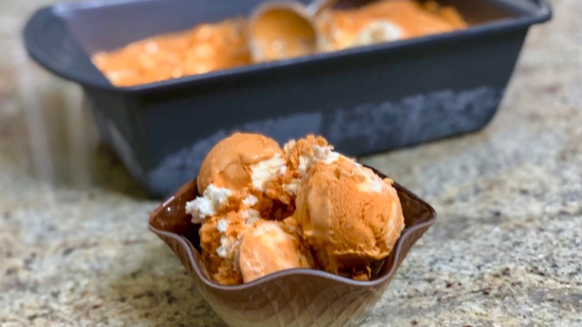 Thai milk tea ice cream with peanuts