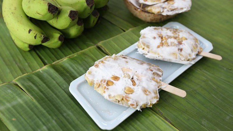 Banana ice cream popsicle