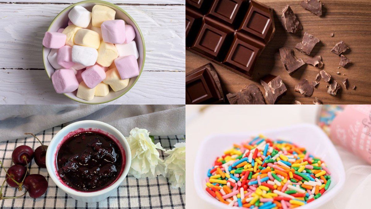 Ingredients for chocolate-dipped marshmallow dish