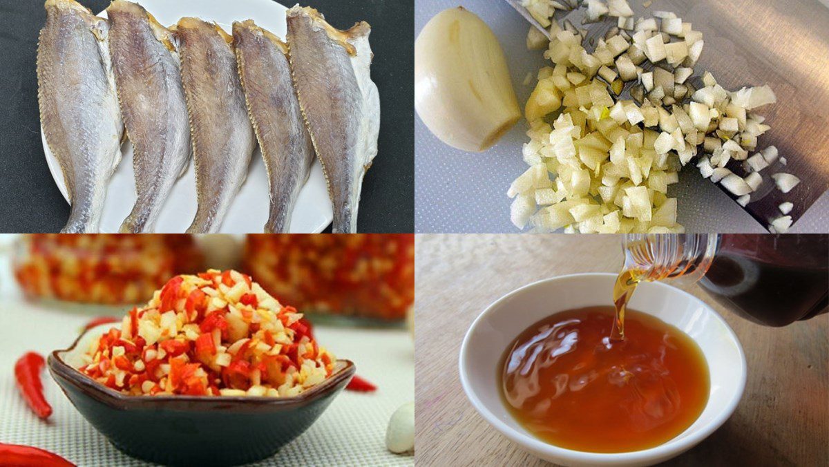 Ingredients for the dish of dried fish with garlic and chili