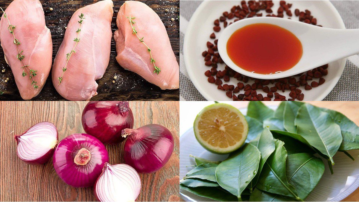 Ingredients for the dish 2 ways to make dried chicken with lime leaves