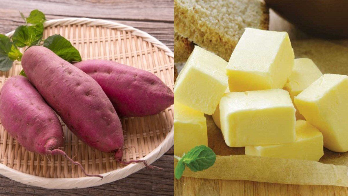 Ingredients for roasted sweet potatoes with butter