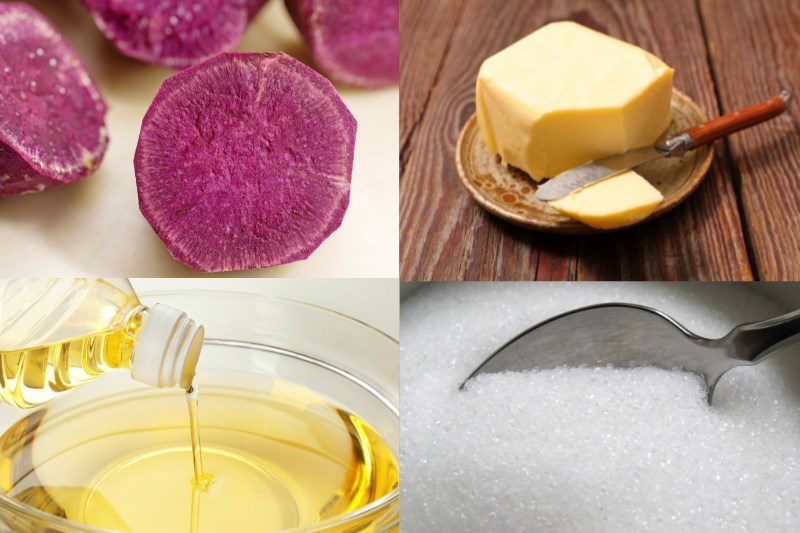 Ingredients for purple sweet potato with sugar